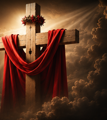 Cruz de madera con manto rojo